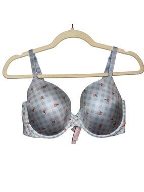 Victoria's Secret Lined Demi Bra Blue Gingham Floral Underwire Padding 38D